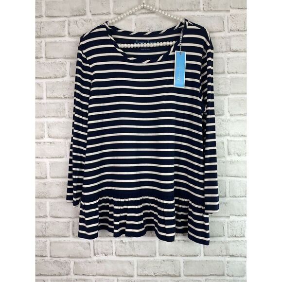 Draper James Navy and White Striped Long Sleeve top - Picture 1 of 6